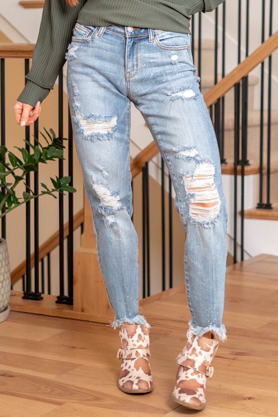 Judy Blue Boyfriend Fit Distressed Paint Splatter Jeans Size 13/31 82155LT